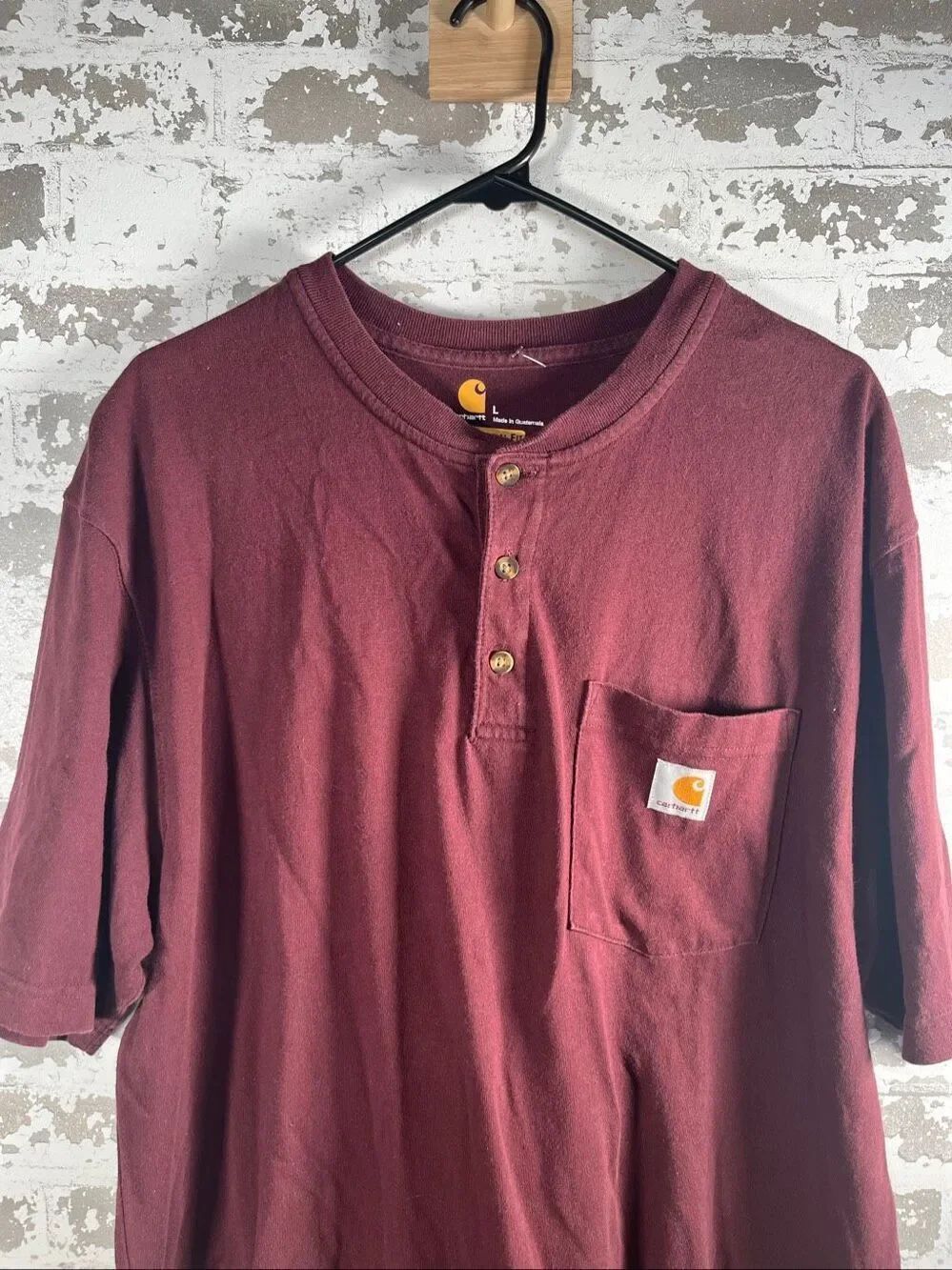 Carhartt | mens maroon red Henley short sleeve tee shirt